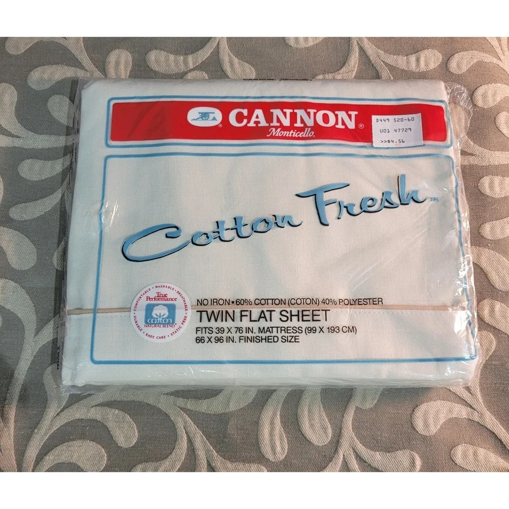 Vintage Cannon Monticello  TWIN FLAT SHEET Cream  Cotton Blend NO IRON NOS